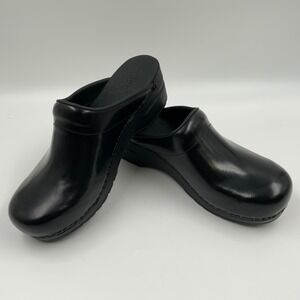 Sanita Professional Black Leather Clogs Open Back Mules Womens Size 40